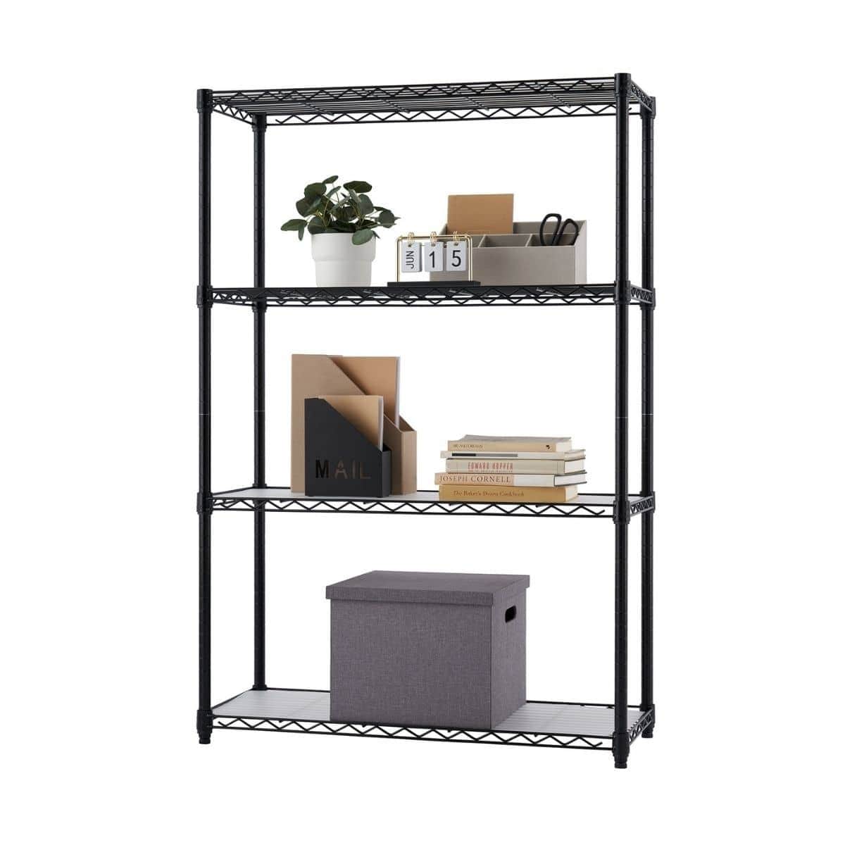 TRINITY 4Tier 36x14x54 Commercial Black Wire Shelving w/ Liners, NSF